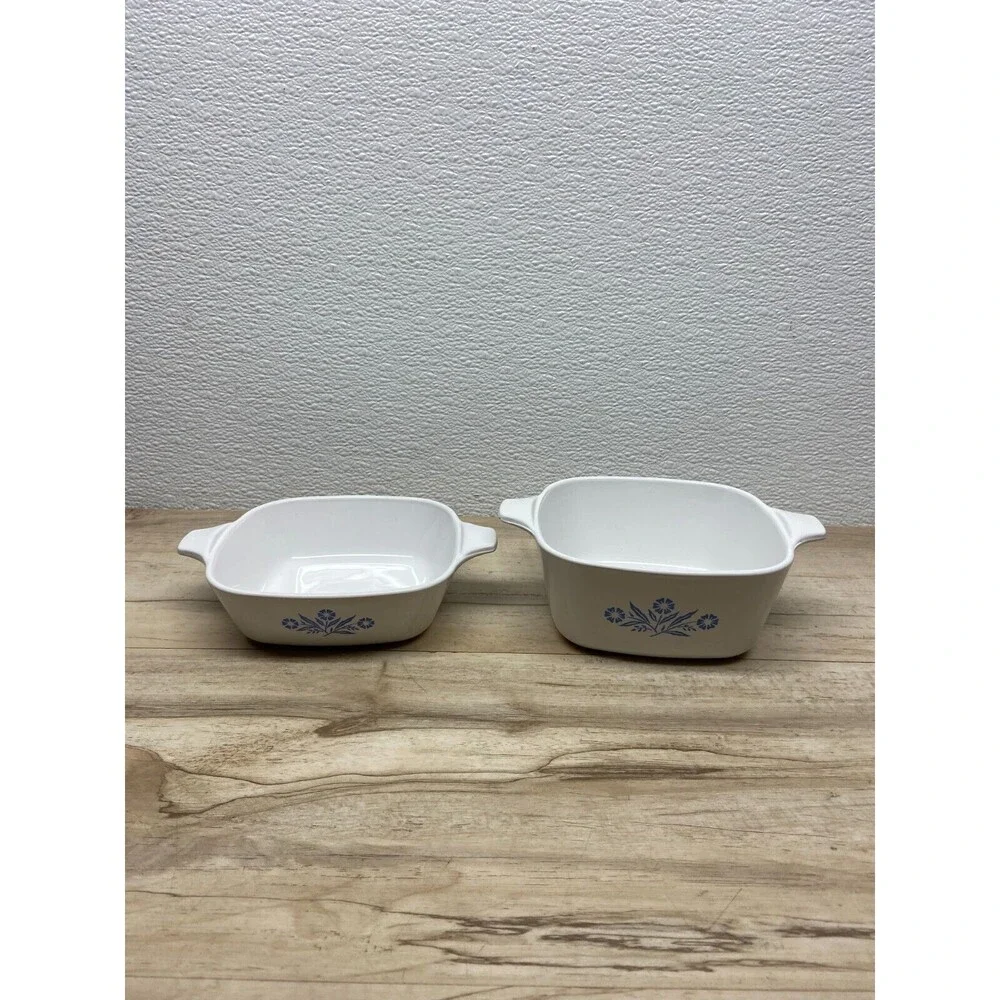 Vtg Set Of 2 Corning Ware White/Blue Casseroles 1 3/4 Cup & 2 3/4 Cup No Lids